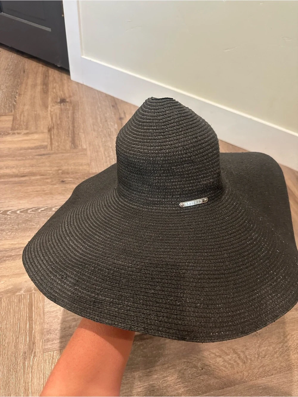 Lauren Ralph Lauren Black Wide-Brim Straw Sun Hat